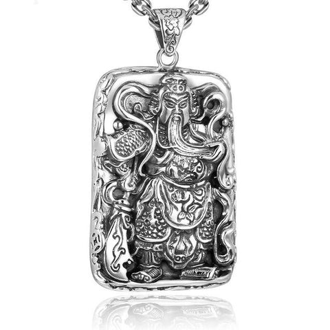 Chinese War God Guan Yu Sterling Silver Necklace 
