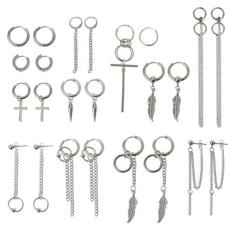 12 Sets Gothic Chain Huggie Titanium Earrings