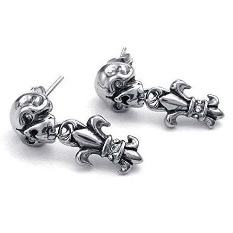 Gothic Alien Skull Zirconia Cross Stainless Stud Earring