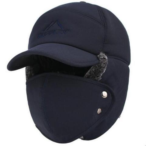 Polyester Fur Aviator Hat with Visor & Buttoned Face Cover