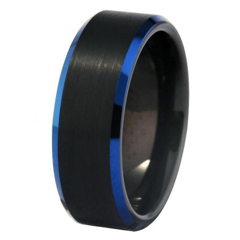 Blue Rim Brushed Black Tungsten Carbide Wedding Ring For Men 