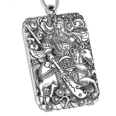 Large Taoist Emperor Lord Guan 999 Silver Necklace