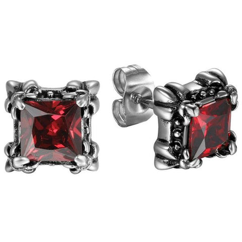 Medieval Princess Cut Crystal Stainless Stud Earrings 