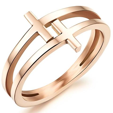 Chic 18K Rose Gold Stainless Steel Double Cross Thumb Ring