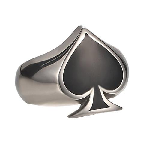 Stainless Steel Chrome Plated Black Ace of Spades Thumb Ring