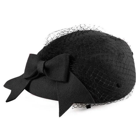 Veil Dome Bowknot Embellished Felt Hat