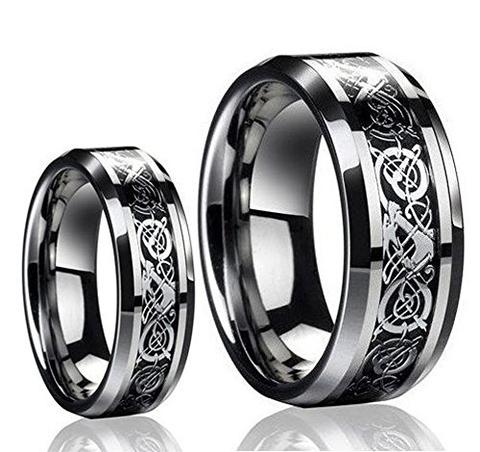 Celtic Dragon Knot Tungsten Carbide Wedding Band Set