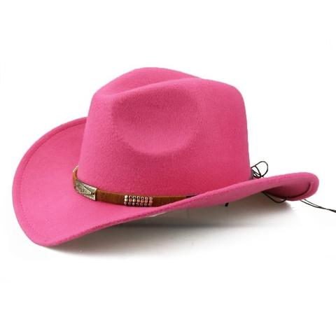 Pinched Colored Felt Brown Belt Fashion Cowgirl Hat (9 Available Colors)