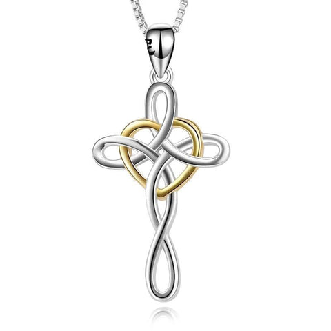 Dual Tone Infinity Knot Cross Necklace for Women
