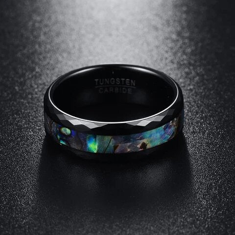 Black Tungsten Carbide Ring with Abalone Insets