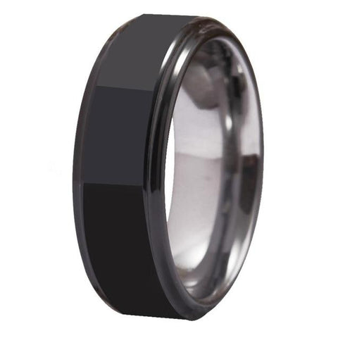 Geometric Black & Silver Tungsten Carbide Ring 