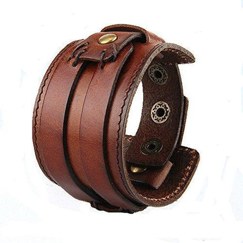 Adjustable Wide Leather Cuff Bracelet 