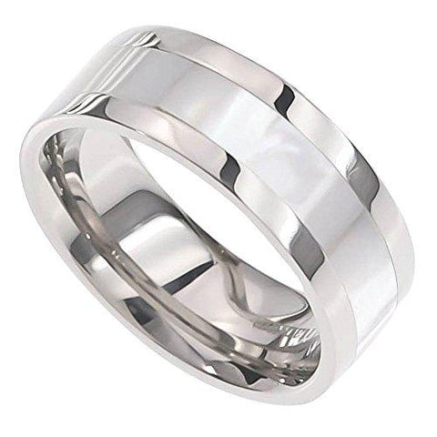 Men's Mother of Pearl Silver Tungsten Carbide Wedding Ring 