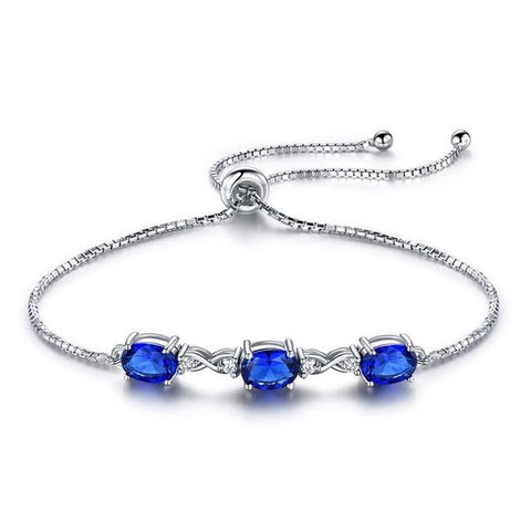Simulated Blue Sapphire Three Stone Adjustable Bracelet 