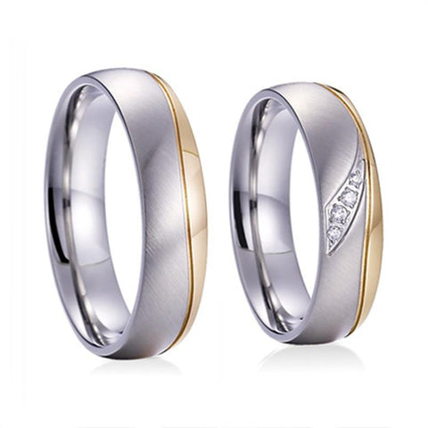 Matte Gold & Silver Satin Polished Titanium Wedding Ring Set 