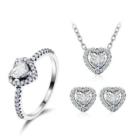 3PC Micro Pave Halo Set Heart-Cut Crystal Bridal Set