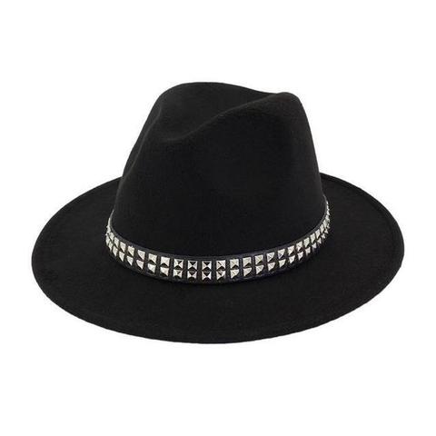 Studded Brown Leather Hatband Felt Hat (8 Available Colors)