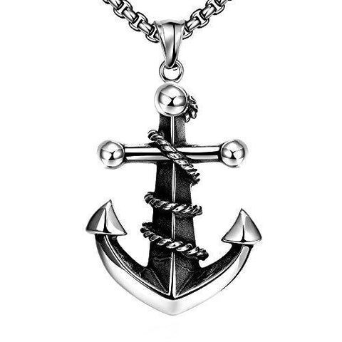 Silver & Black Rope Anchor Stainless Alloy Necklace for men