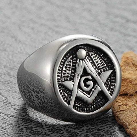 Stainless Steel Silver Tone with Gold Plated Freemason Symbol