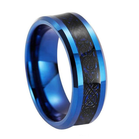 Black Celtic Dragon Blue Tungsten Ring 