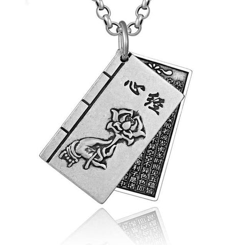 Buddhism Sutra Double Plate 999 Silver Necklace 