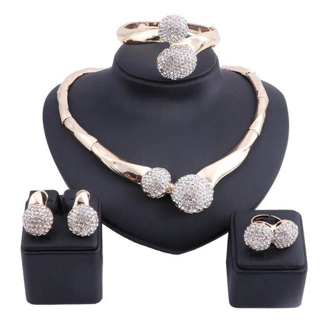 4PC Crystal Puff Gold Plated Stainless Jewelry Set