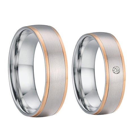 2PC Rose Gold & Silver Gypsy Set Crystal Stainless Steel Ring Set