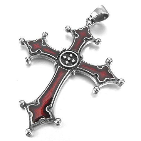 Gothic Red Enamel Cross Stainless Necklace