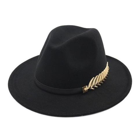 Gold Fern Hatband Pinched Wool Fedora (10 Available Colors)