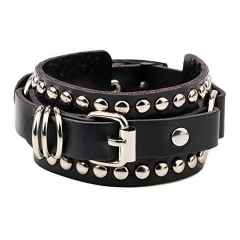 Stud Belt Buckle Biker Leather Bracelet