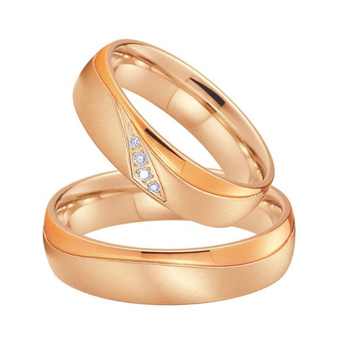 Dual Polish Rose Gold Flushed Crystal Set Titanium Engagement Ring Set
