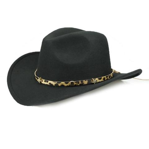 Leopard Starfish Fur Belt Polyester Floppy Cowgirl Hat (9 Colors Available)