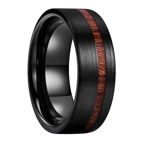 Wood Side Groove Black Tungsten Carbide Wedding Ring 