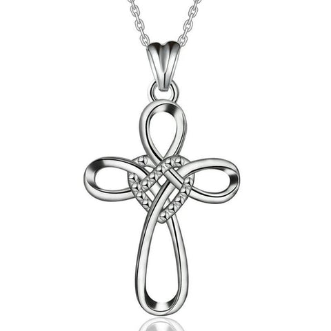 Infinity Heart Cross Sterling Silver Pendant Necklace