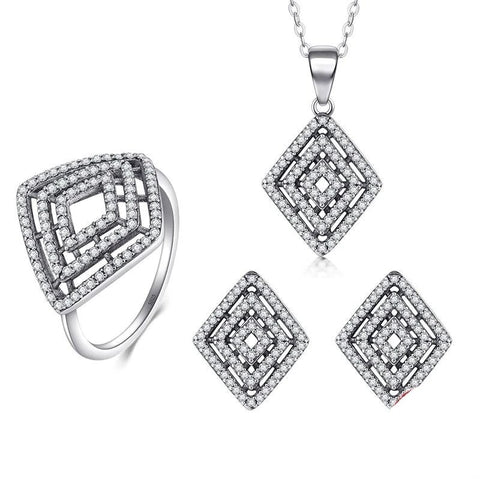 Antique Diamond Illusion Sterling Silver Jewelry Set