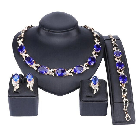 4PC Blue Crystal Ribbon Fashion Jewelry Collection