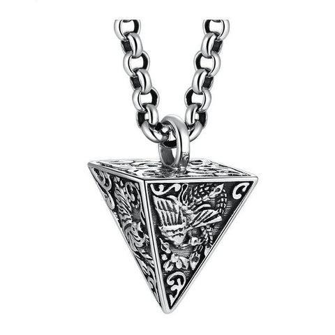 Chinese Four Beast Pyramid Sterling Silver Necklace 