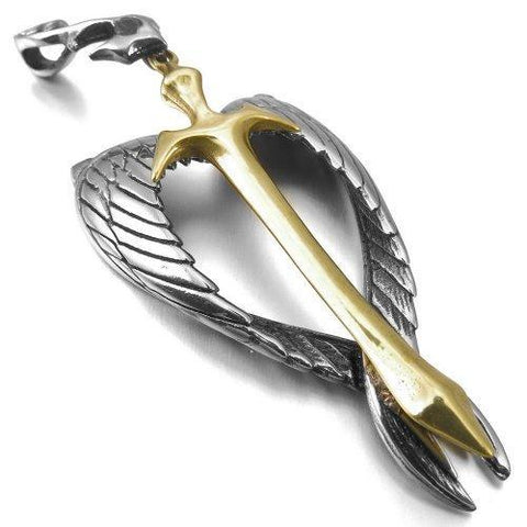 Two Toe Winged Sword Cross Stainless Necklace