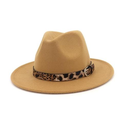 Leopard Fur Belt Colored Wool Cowgirl Hat (10 Colors Available)