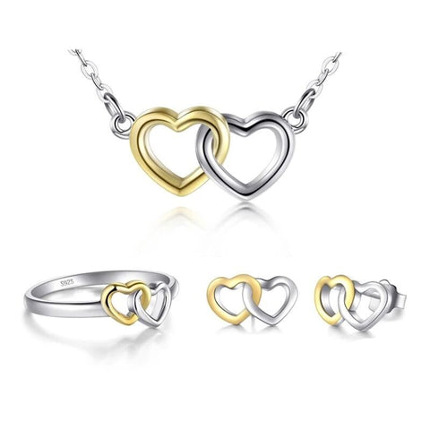 3PC Interlinked Heart Silver & Gold Bridal Set