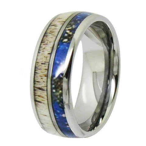 Deer Antler Blue Outer Space Tungsten Carbide Ring 