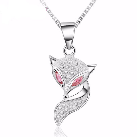 Cute Fox Sterling Silver Zirconia Pendant Necklace
