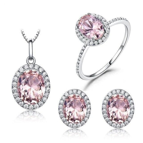 3PC Pink Blue CZ Halo Setting Sterling Silver Collection