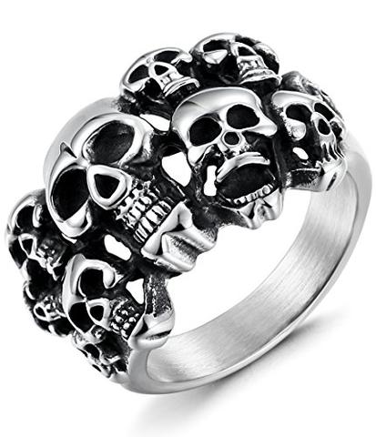 Unisex Stainless Steel Multi Skull Head Thumb Ring