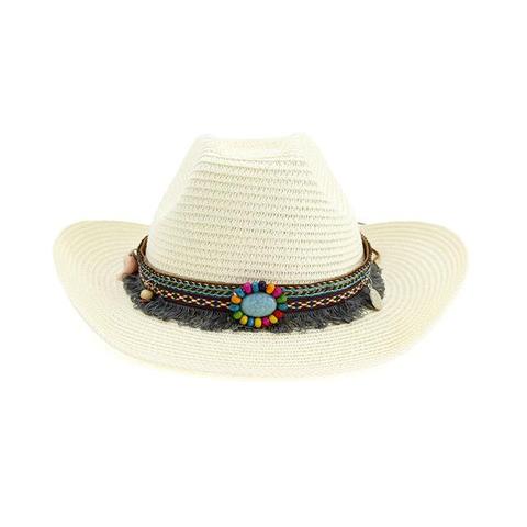 Bohemian Beaded Lace Tassel Straw Cowgirl Hat (5 Colors Available)