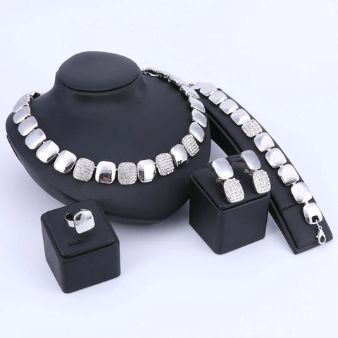 4PC Cushion-Cut Steel Fashion Jewelry Set
