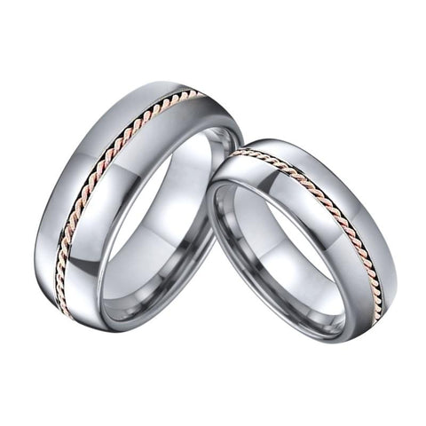 Rose Gold Rope Inlay Silver Tungsten Carbide Ring Set 