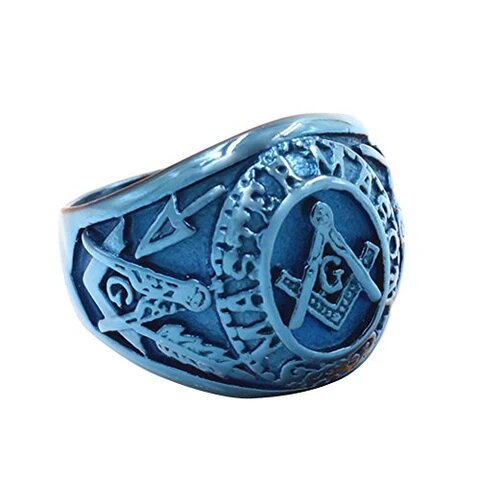 Men's Blue Plated Stainless Steel Masonic Vintage 3D Ring