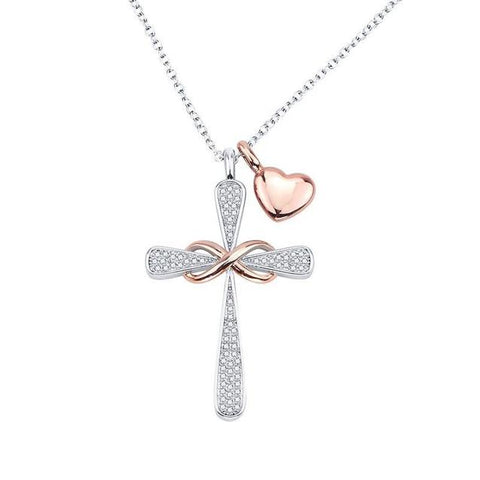 Bejeweled Cross Infinity Heart Charm Stainless Steel Necklace