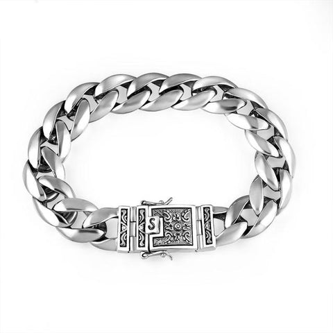 Sterling Silver Necklace Scrolling Foliage Engraved Lock Curb Chain Bracelet